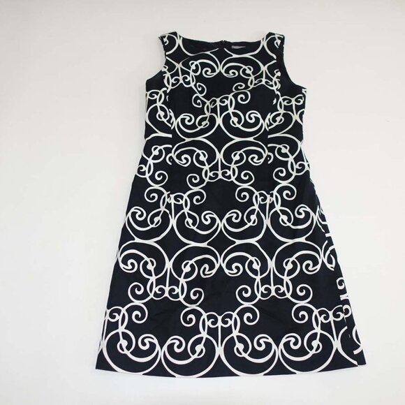 Ann Taylor Women's Sleeveless Sheath Dress Size 4 Petite Black White Cotton Silk - Picture 1 of 5